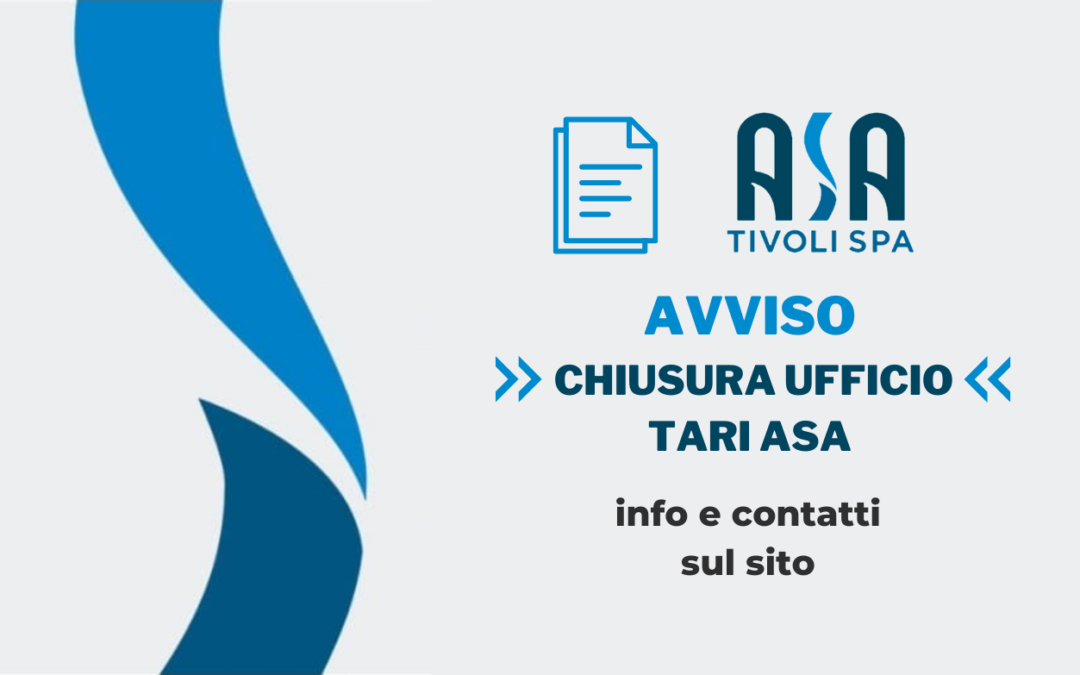 ASA TIVOLI SpA non è più affidataria del servizio TARI